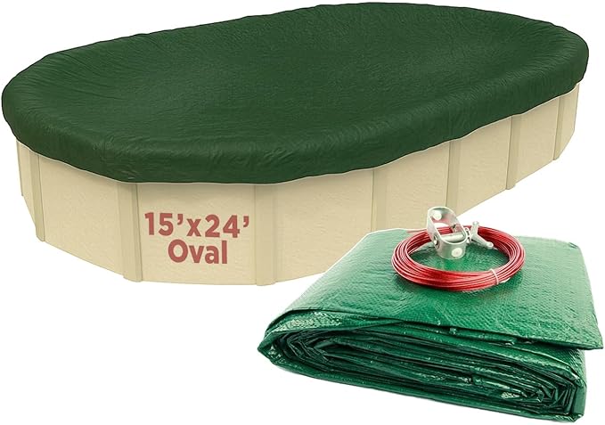 Buffalo Blizzard Ripstopper 15 ft x 24 ft Oval Winter Pool Cover | Green Heavy Duty Cover for Above Ground Swimming Pools | Easy to Install | Cold & UV Resistant | Shields from Seasonal Debris