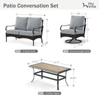 PHI VILLA Outdoor Porch Furniture Set, Upgraded Wicker&Metal Deep Seating Patio Furniture Conversation Set with Waterproof Thick Cushions for Balcony, Deck, and Yard (4 Pieces,Grey)