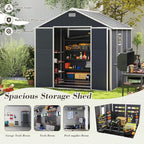 8x8 FT Resin Outdoor Storage Shed with Floor and Window, Outside Waterproof Plastic Garden Sheds w/Lockable Door & Vents, All-Weather Tool House for Patio, Backyard, Lawn, Dark Gray