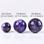 JIC Gem 3.1-3.5 inch(80-90mm) Large Purple Moss Agate Crystal Sphere Quartz Crystal Ball with Stand Healing Ornament Witchcraft Meditation Decor