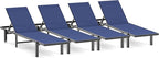 Pool Chaise Lounge Chair Set of 4, Outdoor Lounge Chairs with Wheels, 5-Position Adjustable Sun Loungers for Outside, Deck, Beach, Navy Blue