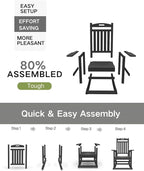 Kingdura Outdoor Rocking Chairs Set of 2, HDPE Plastic Patio Rocking Chair All-Weather Oversized Porch Rocker with High Back for Patio Outside Backyard Balcony (Black)
