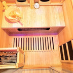 Luxury Dual-System Wood Sauna Room for 2 Person, Hybrid Indoor Sauna Spa,Canadian Hemlock, 3.5KW Heater, 195°F Steam+149°F Far Infrared, 9 Heating Elements, 220V, Oxygen Ionizer, 8mm Tempered-Grass