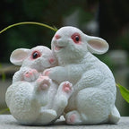 Garden Statues Bunny Decor Resin Hug Rabbit Figurine Cute Fairy Garden Decor Outdoor Statues for Patio Yard Porch Balcony Gifts for Women Mom Grandma White