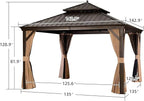 PURPLE LEAF Hardtop Gazebo 12' X 12' Metal Roof with Netting and Curtains Hard Top Backyard Patio Gazebos Permanent Canopy Deck Garden Hot Tub Outdoor Pavilion