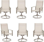 Patio Swivel Chairs Set of 6, Outdoor Swivel Chairs with Armrest, High Back Patio Chair with Metal Frame, All-Weather Outdoor Dining Chair for Deck, Porch and Lawn, Ivory Beige