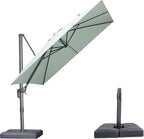 PURPLE LEAF 9 FT Outdoor Umbrella with Base Patio Cantilever Aluminum Umbrella with 3 Years Fade Resistance Recycled Fabric Offset Square with 360-degree Rotation for Deck Pool Garden, Mint Green
