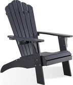 Psilvam Adirondack Chair, Oversized Poly Lumber Fire Pit Chair with Cup Holder, 350Lbs Support Patio Chairs for Garden, Weather Resistant Outdoors Seating, Relaxing Gift for Father & Mother (Black)
