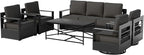 6 PCS Aluminum Patio Conversation Set - 3-Seater Sofa, 2 Swivel Chair, 2 Fixed Chair, 1 Metal Table with 6" Thick Water-insistant Cushions, All-Weather Use Removable Cover (Grey)