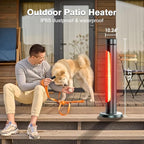 ThermoMate Electric Patio Heater, 1500W IP65 Outdoor/Indoor Infrared Heater with Remote, 8 Heating Levels 8-Hour Timer & Oscillation, Tip-over Protection for Garage Backyard Restaurant