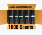 4-6 Gallon Trash Bags, 1000 Count Bulk Value Pack Black Garbage bags, Multi-purpose Trash Can Bin Liners for Bathroom, Office, Industrial, Commercial, Janitorial, Municipal, Recycling