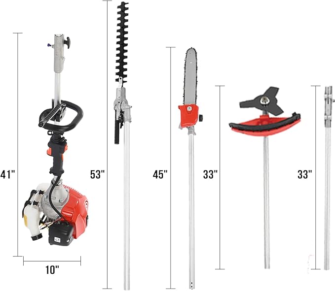 Petrol Hedge Trimmer Chainsaw Brush Cutter, Gas Weed Wacker 52cc 2-Stroke Multi Tools Gas Lawn Mower Guard Accessories Hedge Trimmer Grass Trimmer Lawn Edger for Home Yard Garden 5 in 1 Red