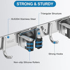 IMILLET 2 Broom Holder Wall Mounted, Stainless Steel Broom Mop Holder Self Adhesive Heavy Duty Hooks Storage Organizer for Home Laundry Room Garden Garage Closet Kitchen（4 Racks with 5 Hooks）