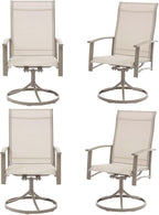 Patio Swivel Chairs Set of 4, Outdoor Swivel Chairs with Armrest, High Back Patio Chair with Metal Frame, All-Weather Outdoor Dining Chair for Deck, Porch and Lawn, Ivory Beige