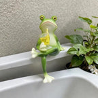 2 PCS Funny Frog Statue Flower Pot Hugger Resin Hanging Frog Figurine Planter Pot Decorations for Home Garden Fence Balcony Patio Lawn Yard Ornaments