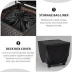 Outdoor Wicker Storage Box with Cover, 13 Gallon PE Rattan Deck Box for Outside with Waterproof Liner, Patio Storage Chest with Hinged Lid for Cushions, Pillows, Towels, Horizontal Bin, Brown
