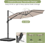 10 FT Patio Umbrella, Outdoor Cantilever Round Umbrella with Creative Swivel Handle and Tilt, Olefin Large Offset Umbrella with 360-degree Rotation Table Garden Pool Patio Umbrellas, Champagne