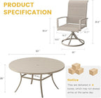 VICLLAX 7 Pieces Patio Dining Set for 6-Outdoor Furniture Includes 53" Round Outdoor Table and Swivel Padded Chairs, Sandshell Color Tabletop and Fabric