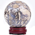 JIC Gem Large Blue Cherry Blossom Agate Crystal Ball with Stand Crystal Sphere Natural Sakura Flower Agate Stone Reiki Healing Meditation Witchcraft Home Decor 3.5-4 inch(90-100mm)