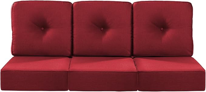 Luxury 22x24/22x25 6-Inch Patio Chair Cushions Set of 3 - Memory Foam Deep Seat Water Repellent Patio Cushion for Lawn Dining Rocking Swivel Chairs Loveseat 3-Seater Sectional Sofa - Red