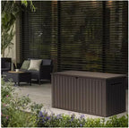 Stylish Indoor/Outdoor Storage Deck Box,Resin,Large Capacity, Weather-Resistant, Lockable lid and Side handles. (Brown, 170 Gallon)
