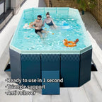 2.1m PVC Folding Pool, Non-Inflatable Portable Swimming Pool for Kids and Adults, Hard Plastic Shell Outdoor Pool with Foldable Design for Backyard, Patio, Beach