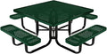 COATEDOUTDOORFURNITURE Heavy-Duty Portable Outdoor Kids Table with Umbrella Hole, Punched Steel Kids Picnic Table, Commercial-Grade, Made in America (46 in, Square, Childrens, Green)