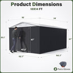 Polar Aurora 10x14 Outdoor Storage Shed, Garden Shed with Updated Frame Structure and Lockable Doors, Metal Tool Sheds for Backyard Garden Patio Lawn, White