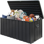 Domi 120-Gallon Outdoor Storage Box – Waterproof, Lockable Storage Cabinet with Resin Lid for Patio Furniture, Garden Tools & Pool Supplies – Large Metal Storage for Cushions, Toys & More