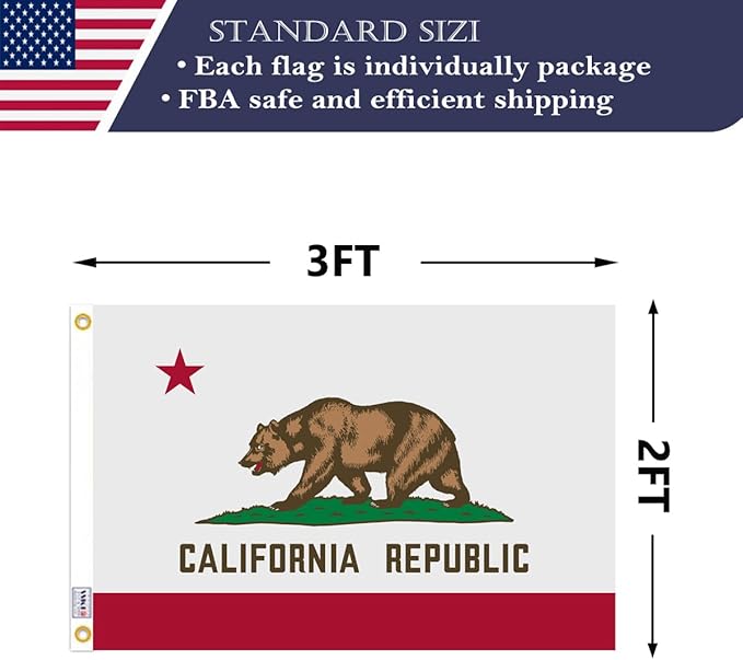 Double Sided Embroidery Californian State Flag 2x3 Outdoor Made In USA- Heavy Duty 340D Great Nylon Californian CA Flags Banners with 2 Brass Grommets