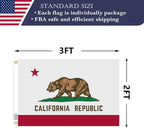 California Republic State Flag 2x3 FT Made in The USA-Heavy Duty Vibrant Colors Double Sided Cali CA Flag with 2 Brass Grommets for Home/Company/Indoor Outdoor Decoration