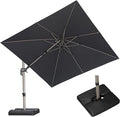 PURPLE LEAF 10' X 10' Left-right Tilting Patio Umbrella with Base Outdoor Swivel Cantilever Offset Aluminum Umbrella with Champagne Frame and 360-degree Rotation for Garden Deck Pool, Grey
