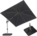 PURPLE LEAF 10' X 10' Left-right Tilting Patio Umbrella with Base Outdoor Swivel Cantilever Offset Aluminum Umbrella with Champagne Frame and 360-degree Rotation for Garden Deck Pool, Grey