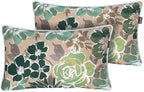 Magpie Fabrics Set of 2 Lumbar Throw Pillow with Insert 12x20 Inch, Outdoor Rectangular Waterproof Home Decorative Toss Cushion for Patio Garden Car Office - Green Floral