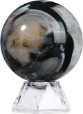 Natural Black Striped Agate Crystal Ball with Acrylic Display Base, 50-60mm Polished Stone Feng Shui Crystal Sphere Meditation Decoration for Home & Office