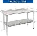 HARDURA Stainless Steel Table Prep & Work Table 24 x 60 Inches NSF Heavy Duty Commercial with Undershelf and Backsplash for Restaurant Kitchen Home and Hotel