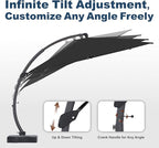 11FT Cantilever Umbrella with Base Large Curvy Outdoor Aluminum Offset Umbrella w/ 360° Rotation, UV Resistant Canopy for Patio, Garden, Backyard, Black
