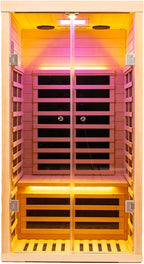 Hemlock 1 Person Infrared Sauna for Home, Luxury Personal Indoor Sauna Spa, 1420w/120v Ultra Low EMF Infrared Sauna, App&LCD Panel Controls, Bluetooth Speakers, Chromotherapy Lights, Reading