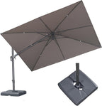 PURPLE LEAF 11' X 8' Swivel Outdoor Patio Aluminum Umbrella with Base Left-right Tilting Cantilever Offset Umbrella with UV Resistant Heavy Duty Fabric for Deck Pool Patio Backyard, Ash Mocha