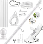 REERON House Flag Pole kit, 5 FT Metal Spinning Flag Poles Kit, 1" Tangle Free Stainless Steel Flagpole with 360° Flagpole Rings & 2-Position Bracket for Outside House Porch Wall Mount for 3x5 Flag
