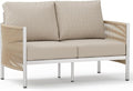 Aluminum Outdoor Patio Couch Loveseat, HDPE Rope Patio Sofa with Washable Thick Cushion, All-Weather Patio Furniture for Balcony, Yard, Silver Frame, Beige