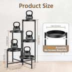 LASZOLA 5 Tiered Folding Plant Stand Indoor for Multiple Large Planter, Tall Heavy Duty Adjustable Rack with Rust Proof 10 Inch Wide Tray, Sturdy Vertical Tree Organizer for Narrow Inside Floor, Black