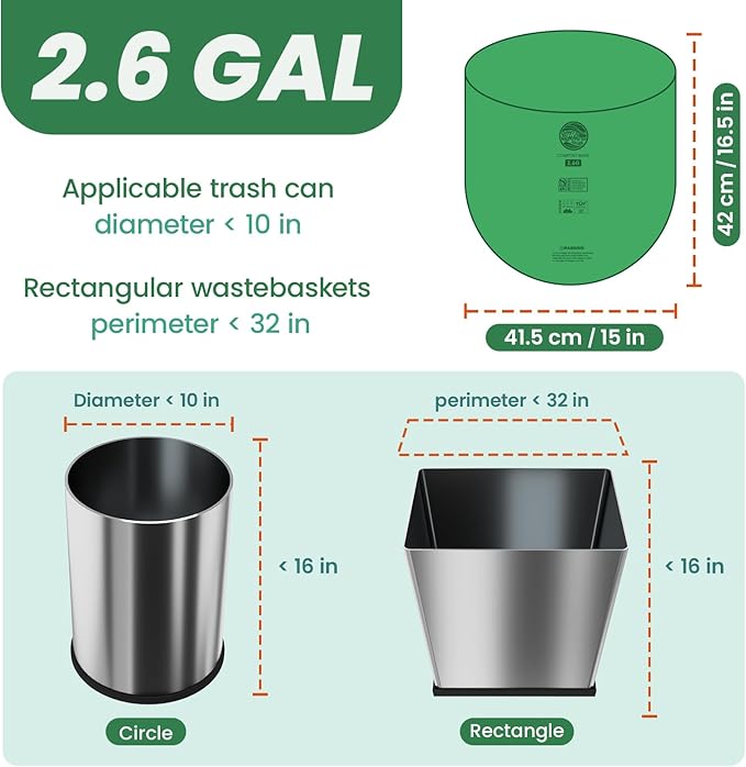 RAYTID Compostable trash Bags 2.6 Gallon Compost Bags for Kitchen Countertop Bin 1.3,2,3, Gallon, 120 Count,Small Kitchen Food Scrap Waste Bags,ASTM D6400, US BPI & Europe OK Compost Home Certified