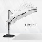 PURPLE LEAF 10 Feet Patio Umbrella Outdoor Cantilever Solar Powered LED Square Umbrella Aluminum Offset Umbrella with 360-degree Rotation for Garden Deck Pool Patio White