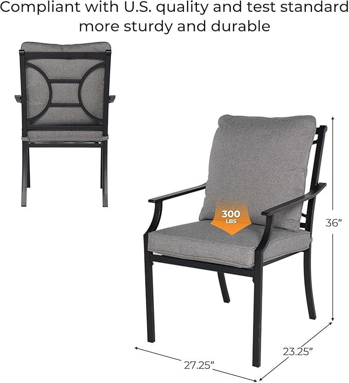 Grand patio Dining Chairs Set of 4，Outdoor Fixed Patio Dining Chairs Set of 4，Fixed Dining Chair，Outdoor Dining Chairs with Grey Cushions, Patio Chairs for Outside, Garden Lawn Porch, Backyard