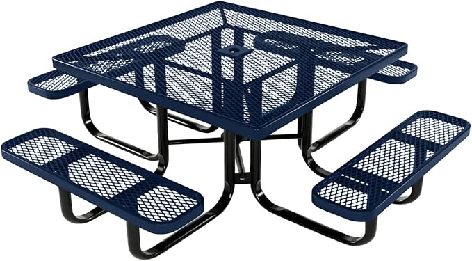 COATEDOUTDOORFURNITURE Heavy-Duty Portable Outdoor Kids Table with Umbrella Hole, Expanded Metal Kids Picnic Table, Commercial-Grade, Made in America (46 in, Square, Childrens, Textured Dark Blue)