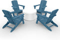 Folding Adirondack Chair Wood Texture 4 Pack, HDPE All-Weather Fire Pit Chairs, Plastic Adirondack Chairs with 2 Cup Holder, Outdoor Lawn Chair for Patio Garden (Navy Blue)