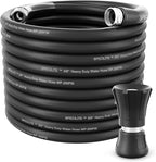 SPECILITE 5/8" Garden Hose 100 ft with High Flow Nozzle, Heavy Duty Flexible Hybrid Rubber Water Hose for Outdoor, Lightweight, Leak-Proof, No-Kink, 3/4"Stainless Steel Fittings,Black