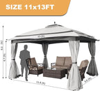 11x13 Gazebo for Patio, Gazebo with Curtains& Sandbags, Double Tier Roof Marquee Canopy for Garden, Deck, Backyard, Lawn (Grey)-Netting not Included