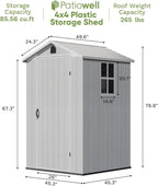 Patiowell 4' x 4' Outdoor Storage Shed with Floor, Plastic Shed Outside Resin Tool Shed with Window and Lockable Door for Backyard Garden Patio Lawn, Light Grey (Fit-it Shed)